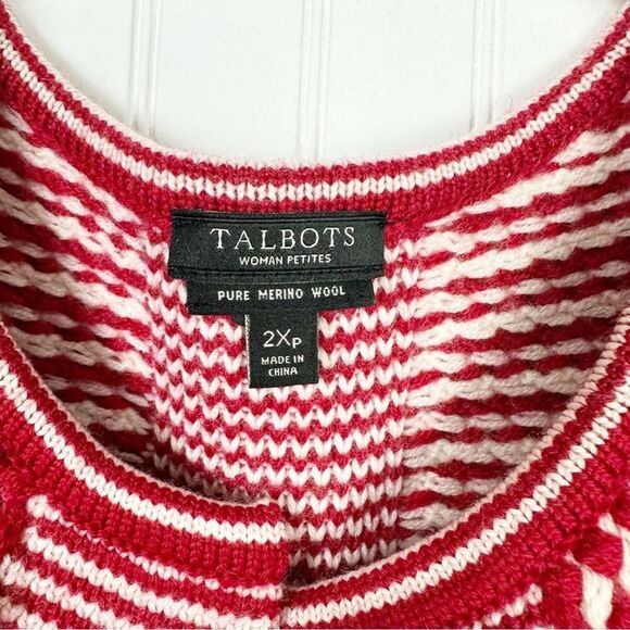 2XP TALBOTS‎ MERINO WOOL BASKETWEAVE DUSTER LONG CARDIGAN RED WHITE - Picture 4 of 11